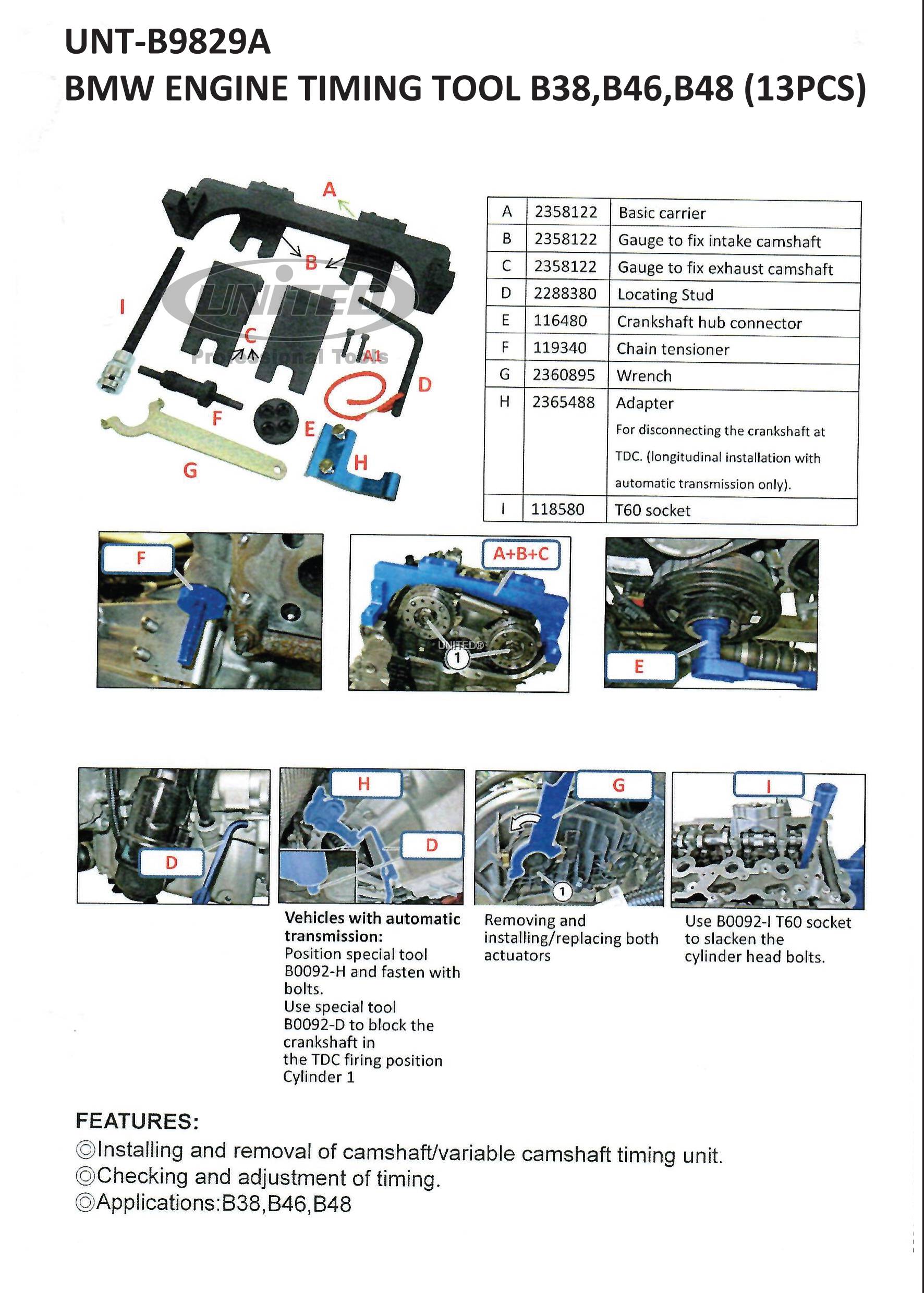 Precision Engine Timing Tool Kit for BMW B38, B46, B48 Engines 13 Pieces