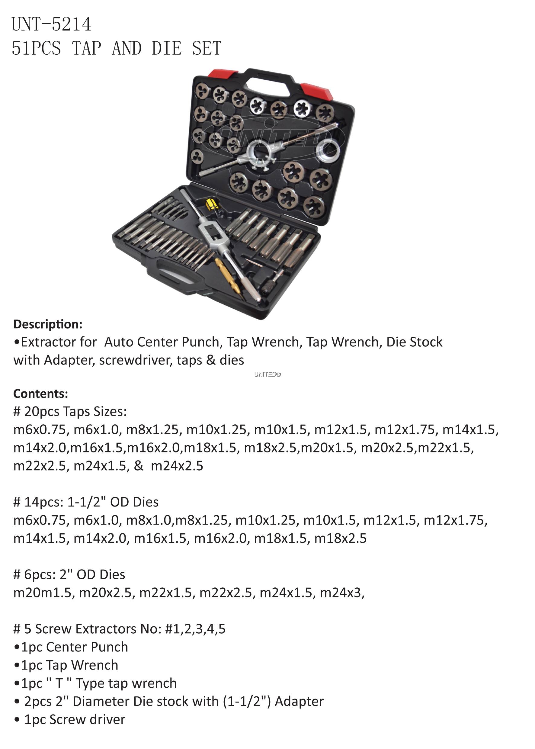 UNT-5214 51 Pcs Tap \u0026 Die Set 