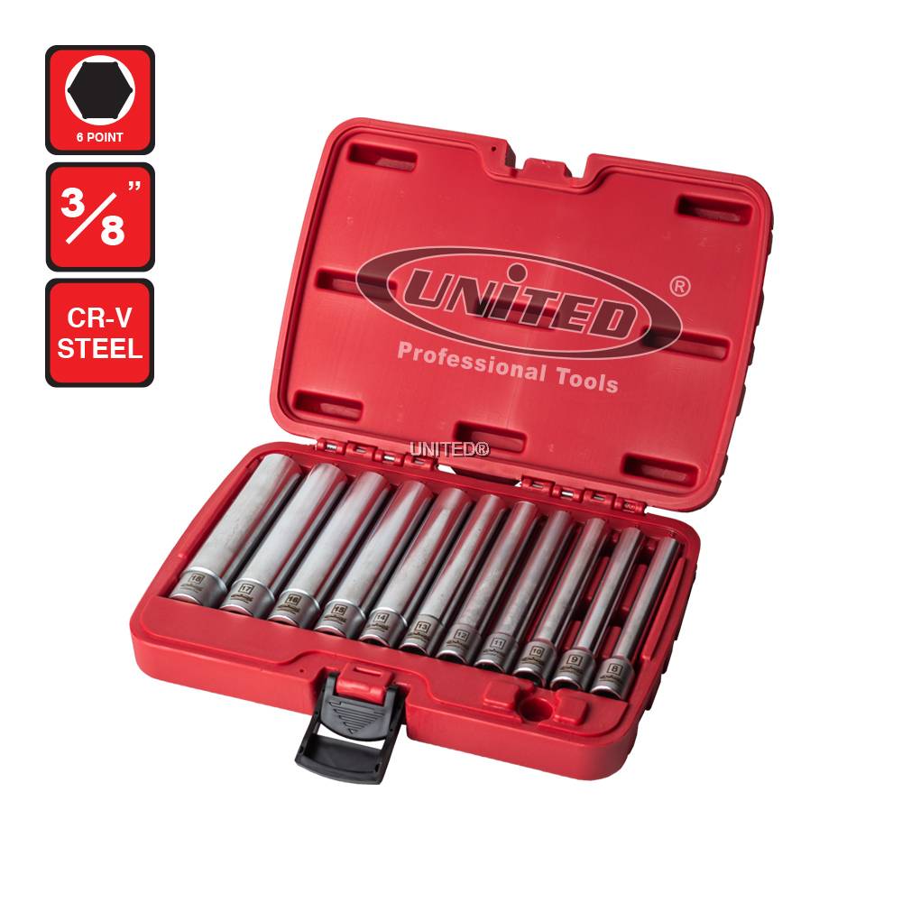 UNTS1138 11 Pcs 3/8" Extra Long Deep Socket Set 6 Point (120mm