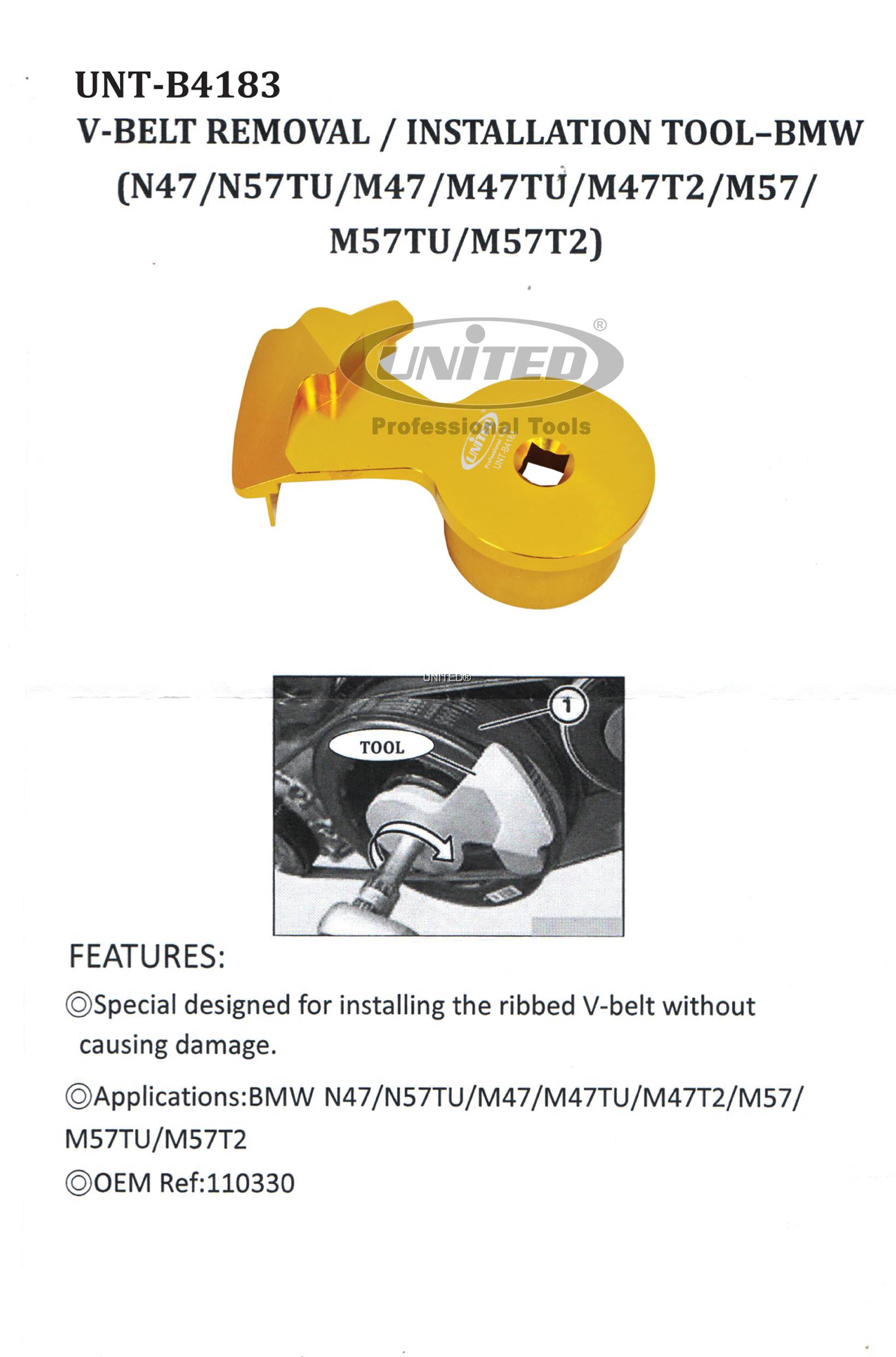 Effortless BMW VBelt Installation with UNTB4183 Tool for M47, N47 Engines