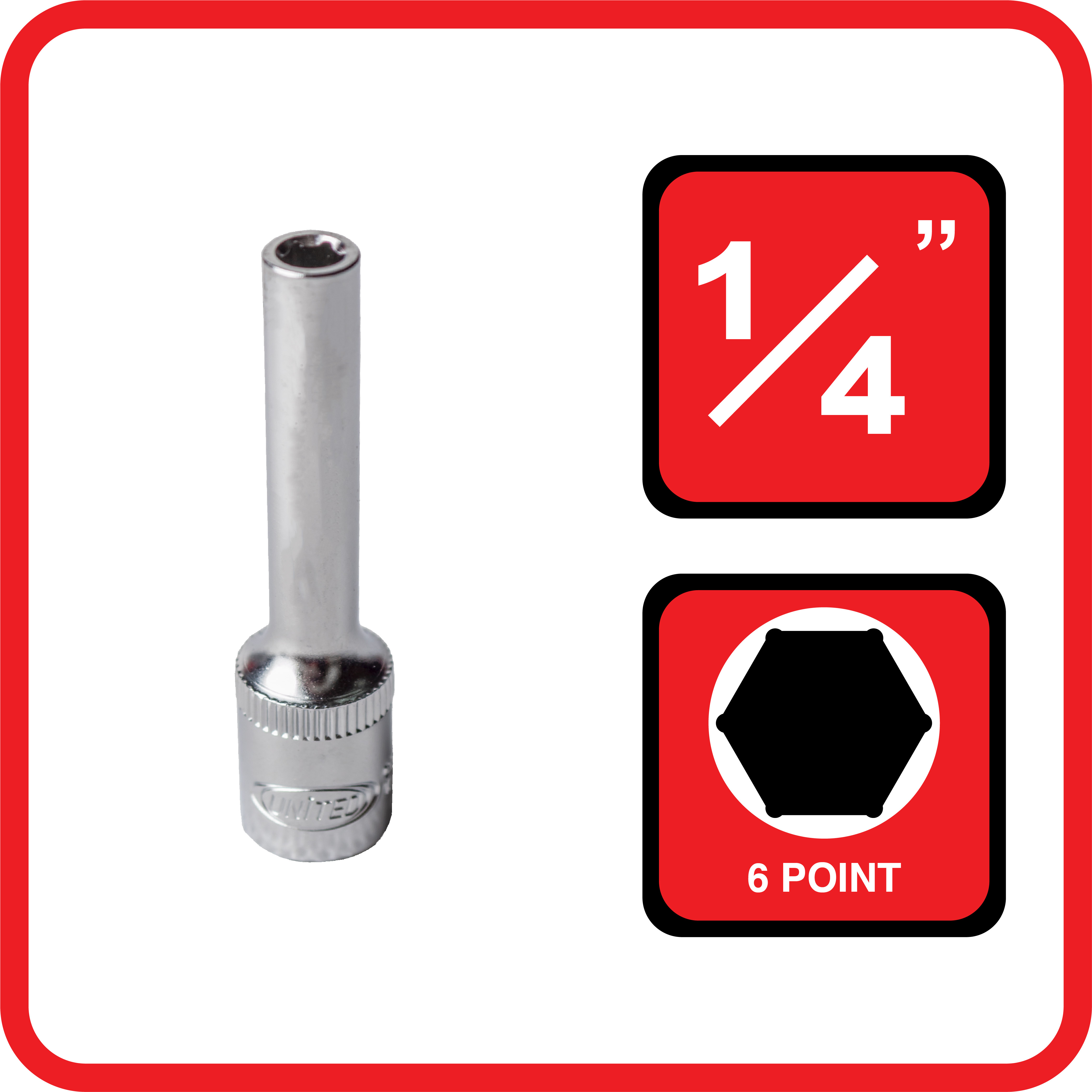 UNITED 1/4" Deep Socket 6Pt